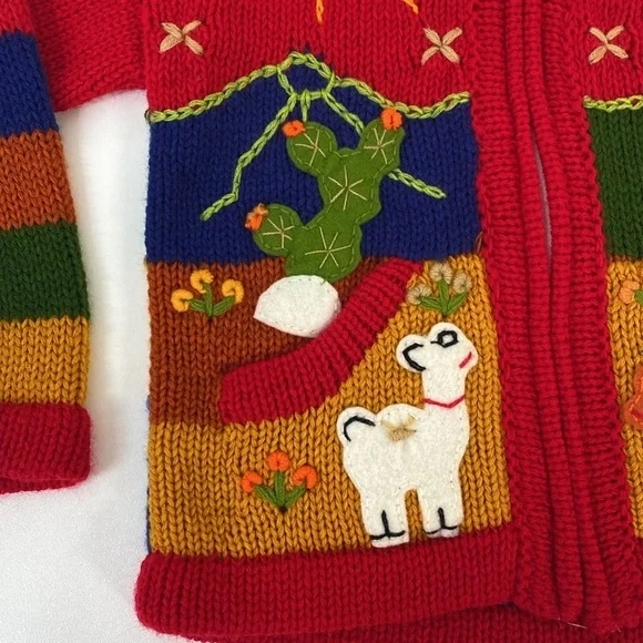 Native Wool Animal Patch Work Sweater Zip up Kids size 4